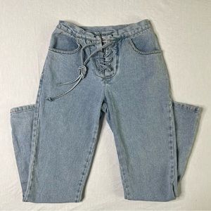 Newport News Jeaneology Collection lace up denim jeans size 2P or 0 straight leg